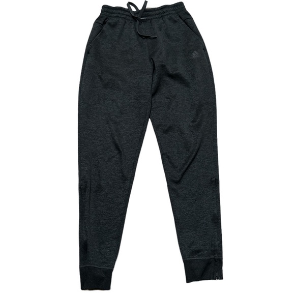 adidas Pants - Adidas Elastic Waistband with Ties Heather Gray Joggers Outer Zipper Legs